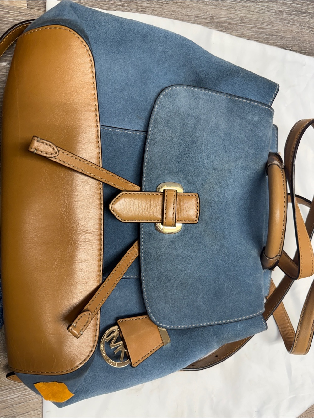 Michael Kors Blue Suede and Tan Leather Backpack 🎒 one size - Picture 3 of 12